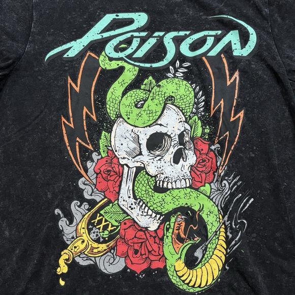 Poison Graphic Tee Unisex Medium Gray Washed Short Sleeve Skull Snake Serpent - Picture 5 of 5